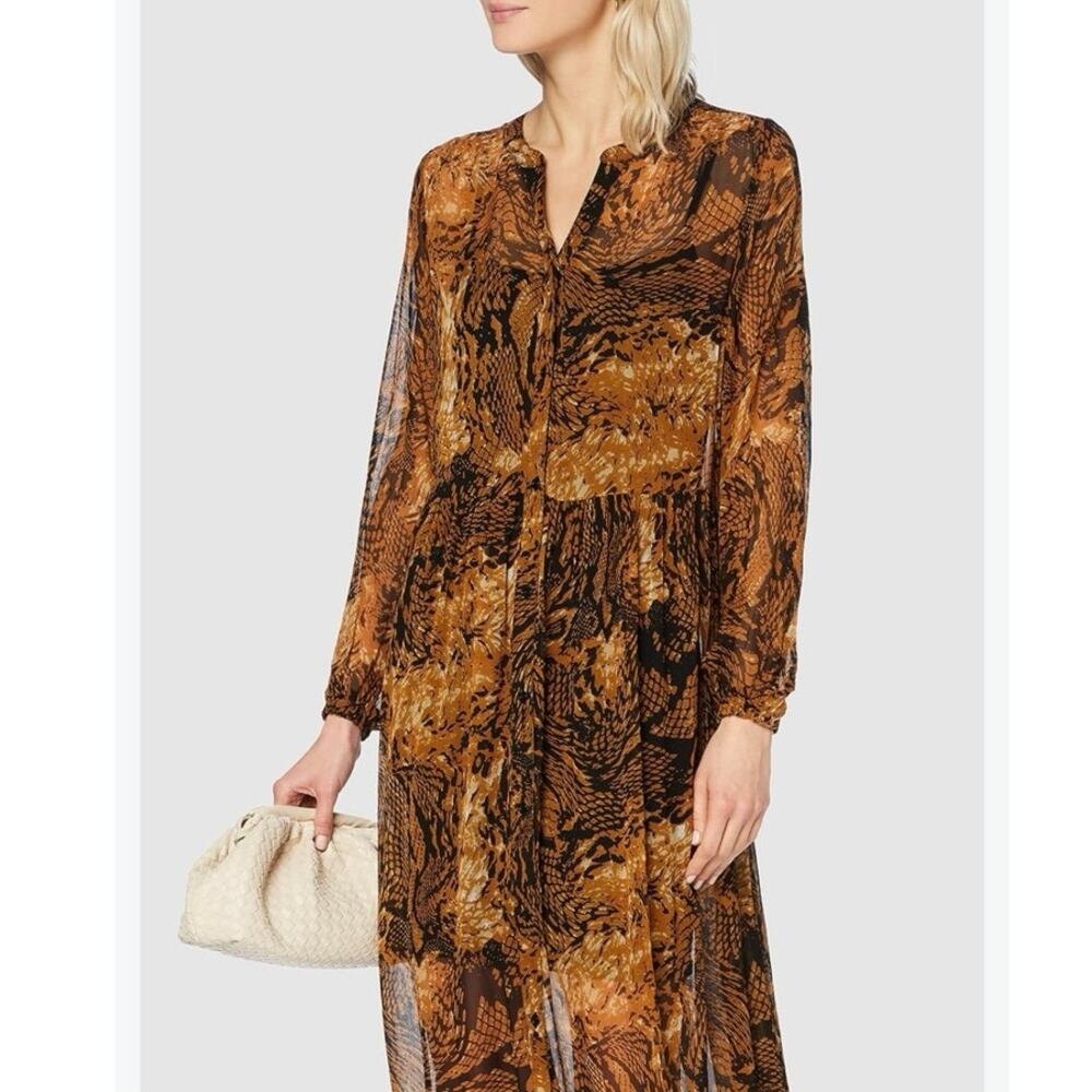 Sparkz Copenhagen Size L Alberte Long Dress Brown Black Print Maxi Sheer